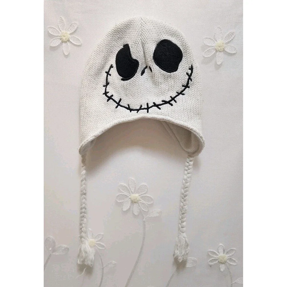 Disney Nightmare Before Christmas White Beanie Jack Skeleton Knit Hat Spooky